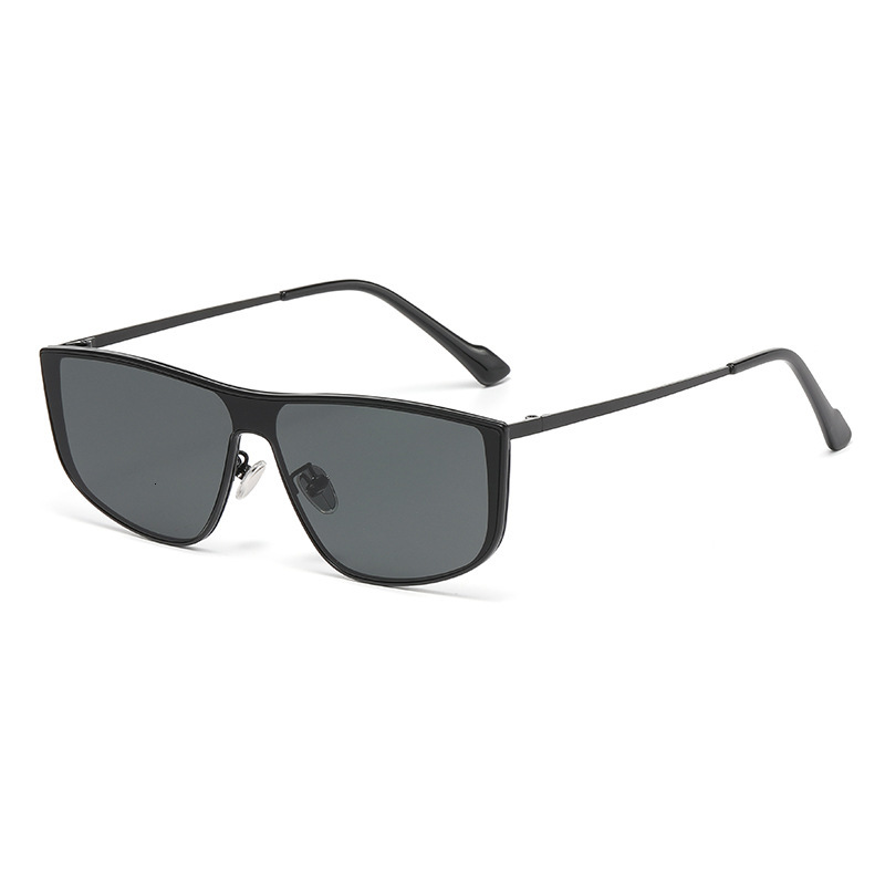 Metal Old Money Style Silver-Edged One-Piece for Women, Trendy Round Face Slimming High-End Mesh Large Frame Sunglasses