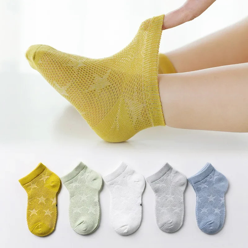 5 Pairs 1 To 12 Years Childrens Socks Spring Summer Baby Boys Girls Cotton Mesh Breathable Thin Soft Cute Kids 260311