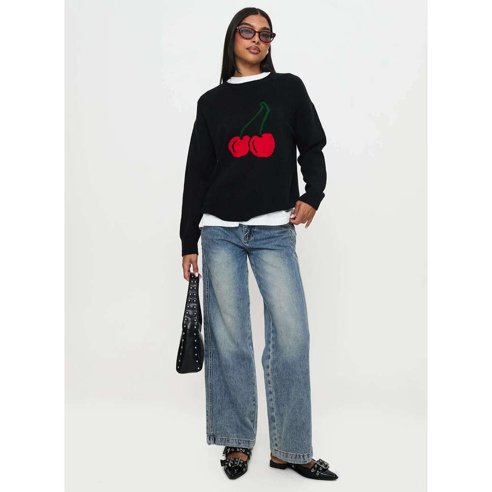Autumn Winter New Women's Print Knit Sweater Round Neck Oversized Long Sleeve Soft Lazy Style for Casual Daily Wear