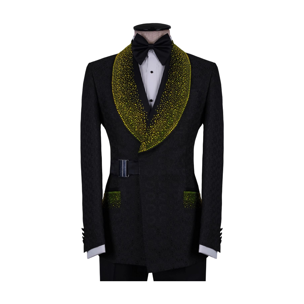 Modern Men Suits 2 Pieces Rhinestone Beaded Shawl Lapel Blazer Tailor-Made Jacquard Jacket Groom Prom Party Customized Coat Pant Plus Size