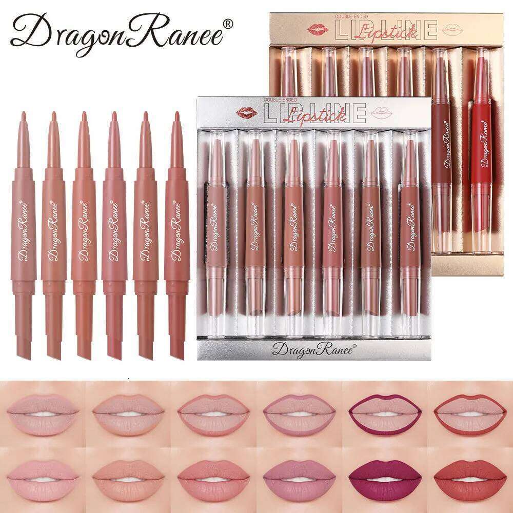 2 in 1 Double Ended Lipstick Liner Set Matte Velvet Long Lasting Waterproof Nude Red Lip for Women Makeup Cosmetics W260311