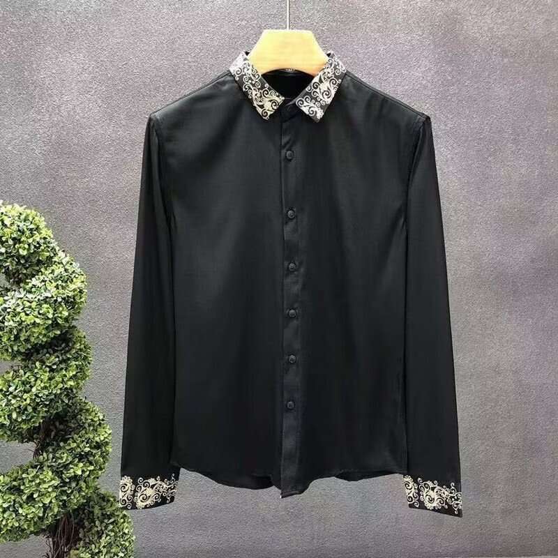 Style Light Luxury Summer Men's Square Collar Embroid Single Breasted Fashion Casual Long Sleeve Loose Shirts Tops