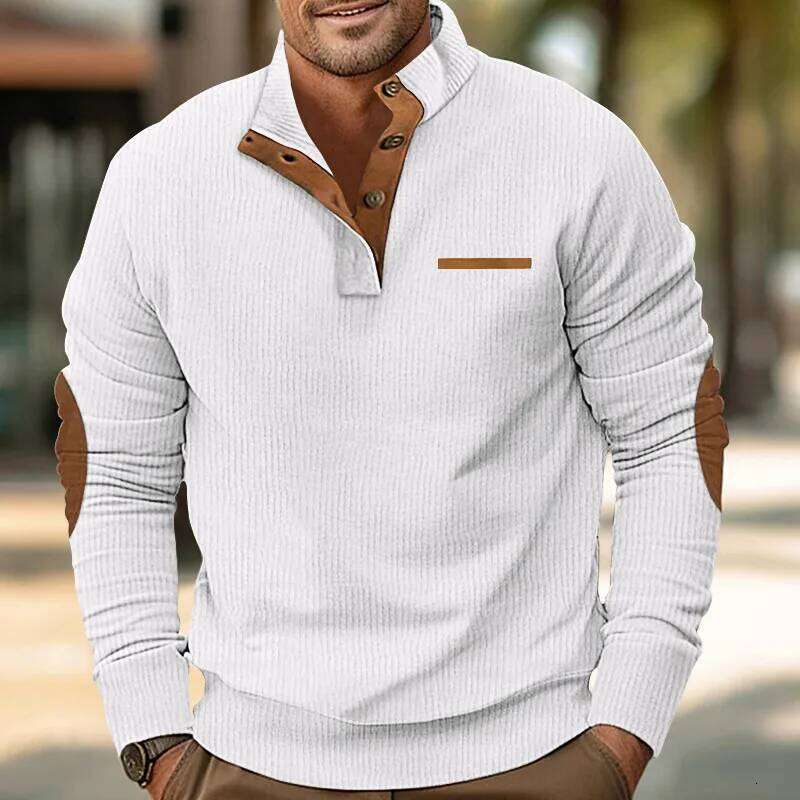 Cross-border winter new European size men's fake pocket stand-up collar long-sleeved corduroy sweater