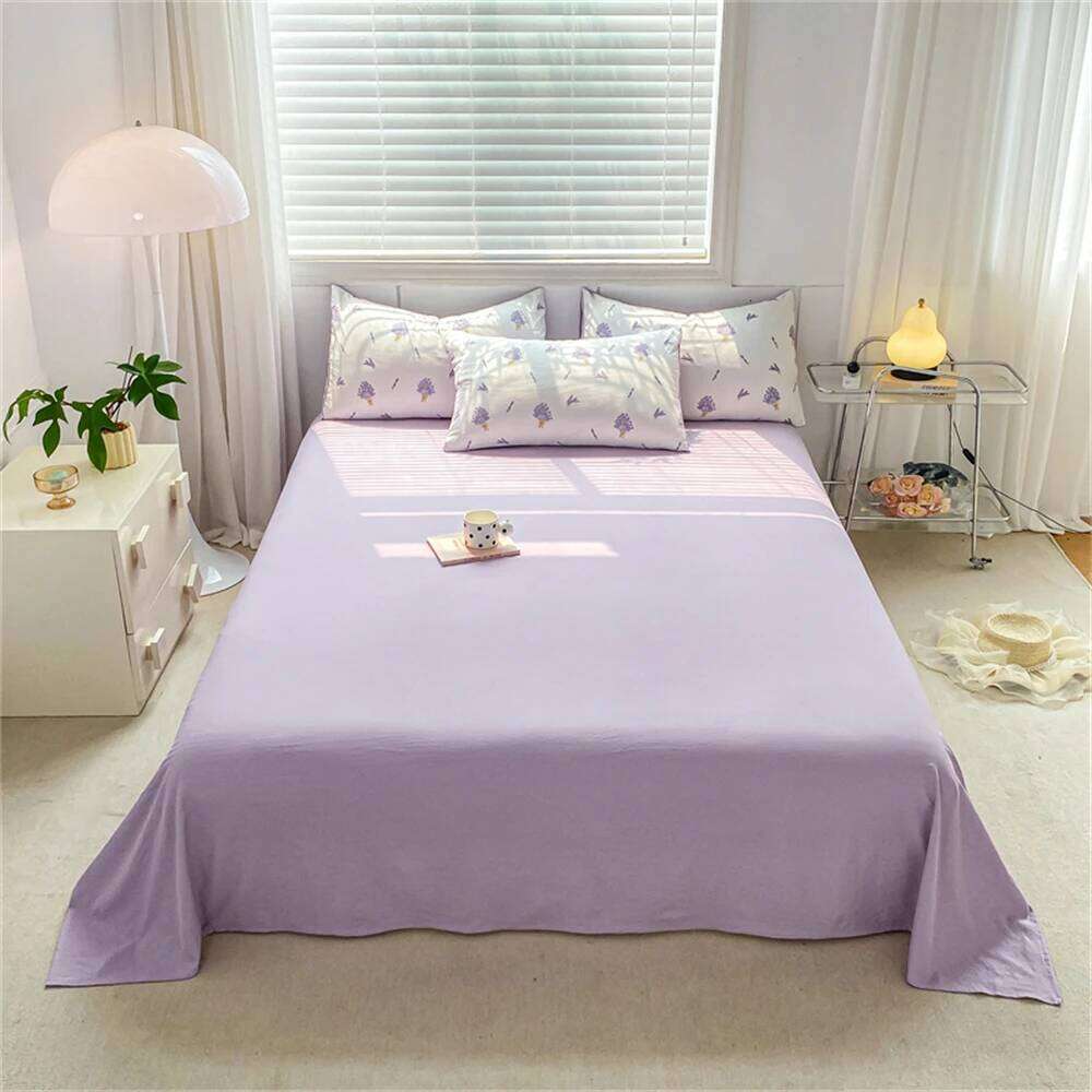 Home Textiles Soft Four-piece Bedding Set Pillowcase Purple Washed Cotton Flower Duvet Cover for Children Women Men Bed Sheet H260312