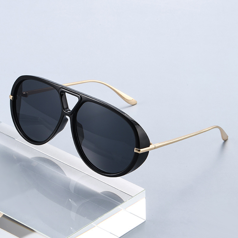 New Pilot Metal Large Frame Glasses Trendy Retro Simple UV Protection Toad Style Double Bridge Sunglasses