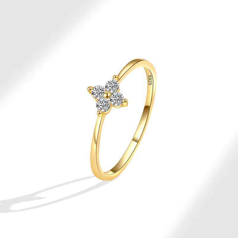 S Silver 14k Gold Plated Women's Fine moissanite Four-Leaf Clover Ring Luxury Jewelry Set Gift