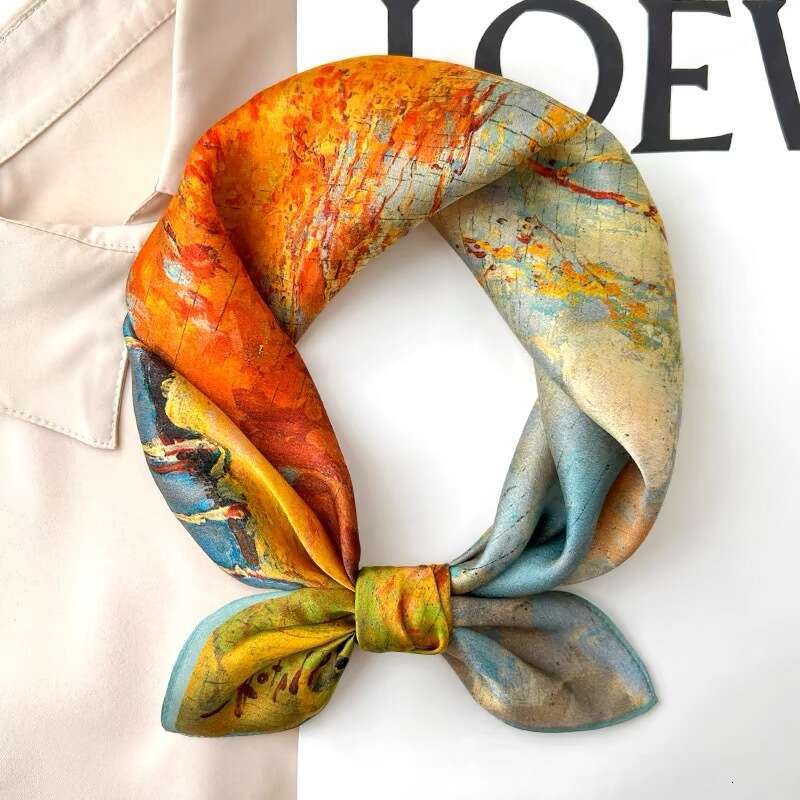 New Square For Women Korean Version Oil Painting 100% Mulberry Silk Spring And Autumn Decorative Neck Shawl Scarf Liuyuemoshang