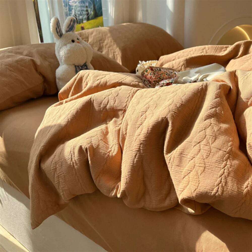 Knitted Washed Cotton Four with Ins Style Simple and High-end Feeling, Bed Sheet Duvet Three Piece Set H260312