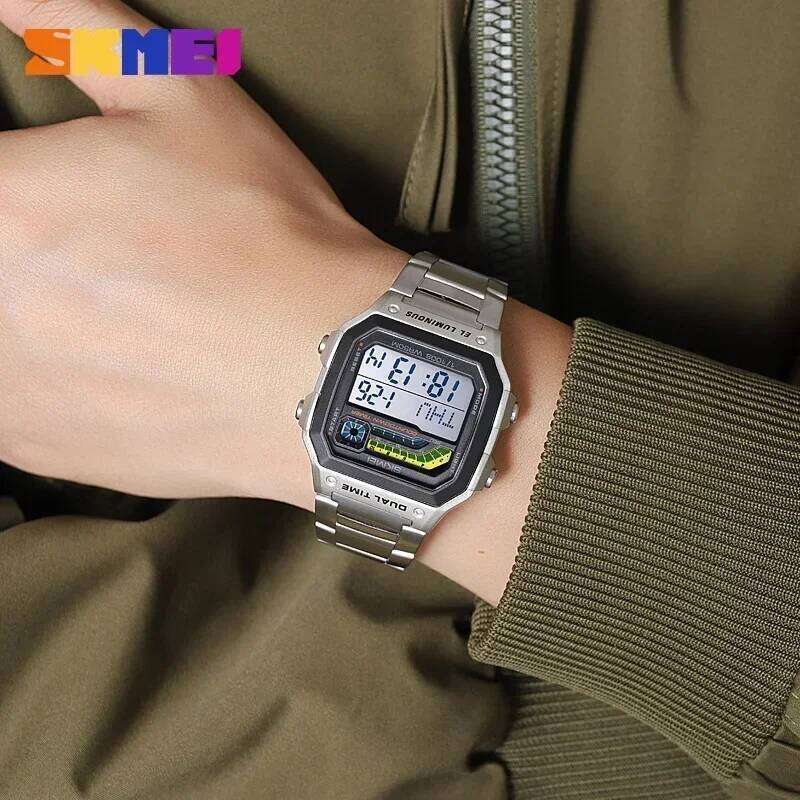 SKMEI 2307 Luxury Countdown LED Display Stainless Steel Mens Wristwatches Waterproof Sports Digital Watch for Men Shockproof