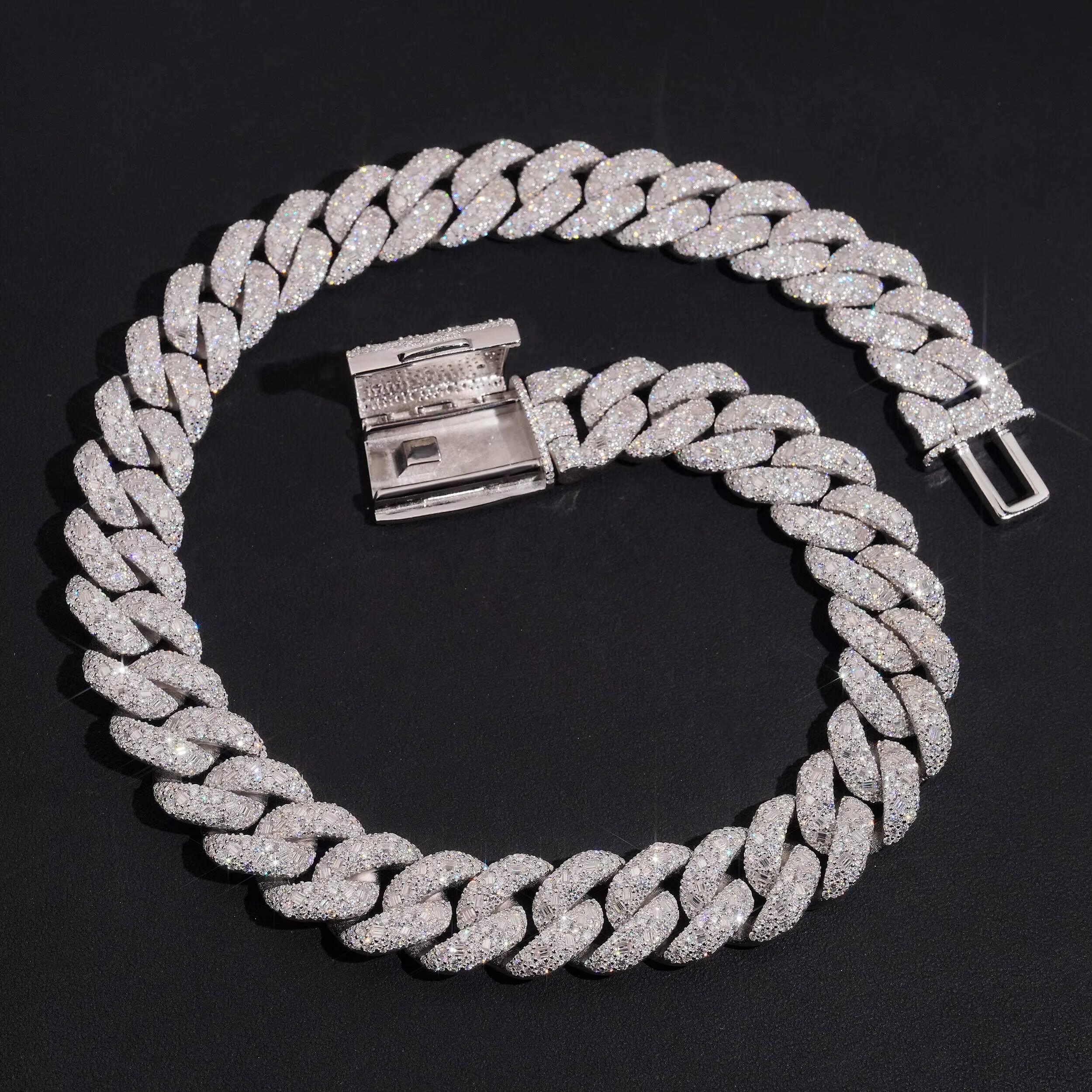 20MM Mosaic Setting Round Mix Baguette Cut Moissanite Diamond Iced Out Men Necklace Jewelry Cuban Chain Link Necklace