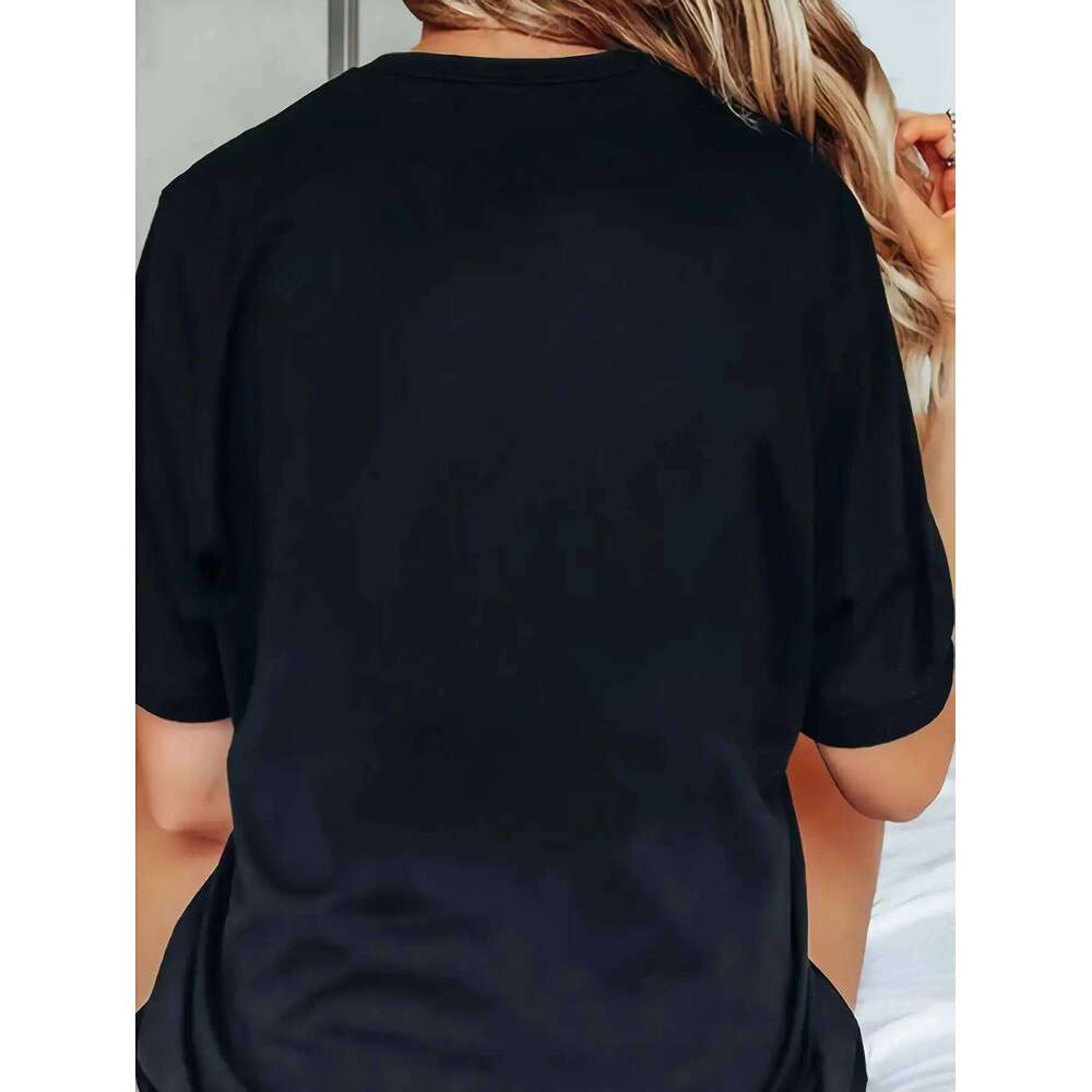 Plus Size Women's Washable Round Neck Print T-Shirt Casual Short Sleeve Top for Spring and Summer Z260312