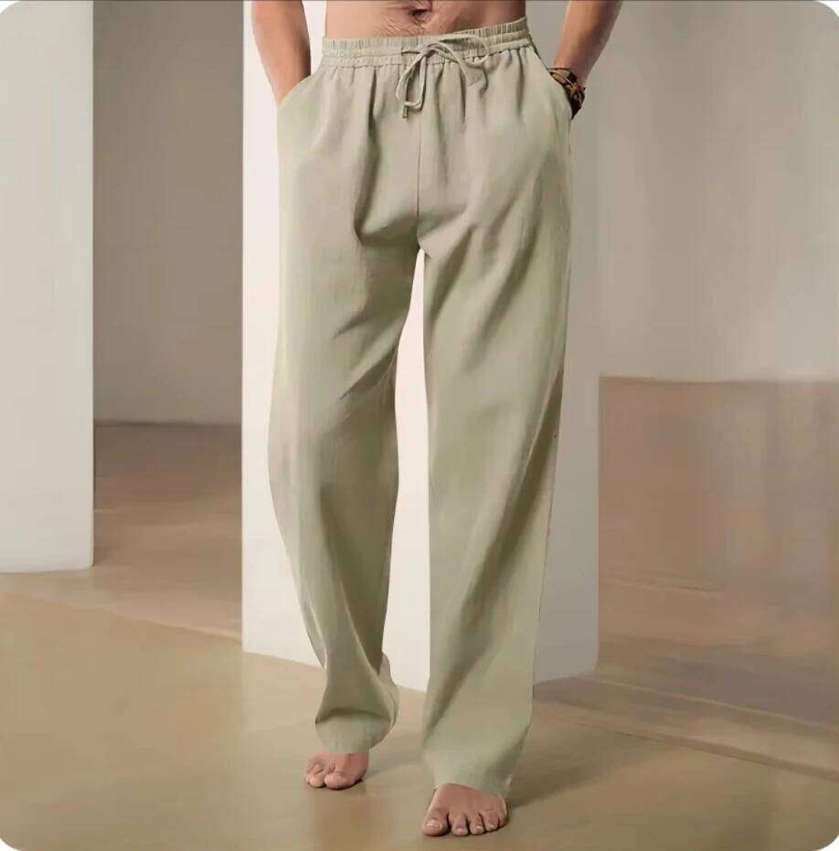 Cotton and summer straight casual quick drying sports men wide leg oversized linen pants 2025 new item