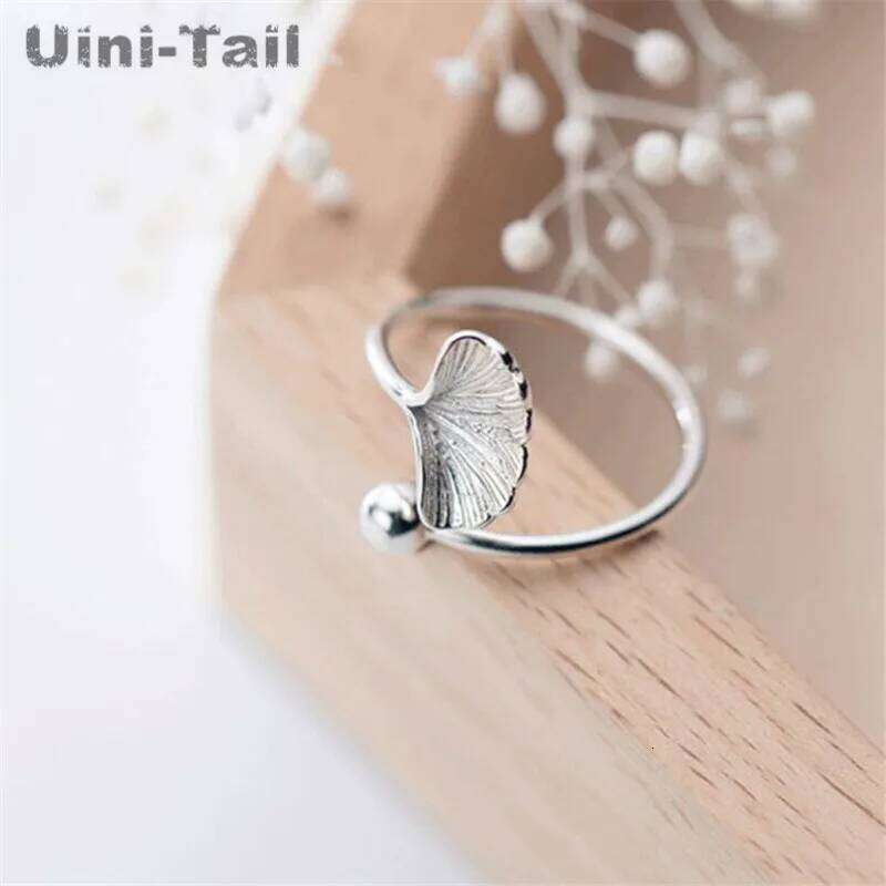 Uini-Tail Hot Sale New 925 Tibetan silver Simple Ginkgo Fresh Fashion Leaf Open Ring High Quality Jewelry ED650 H260312