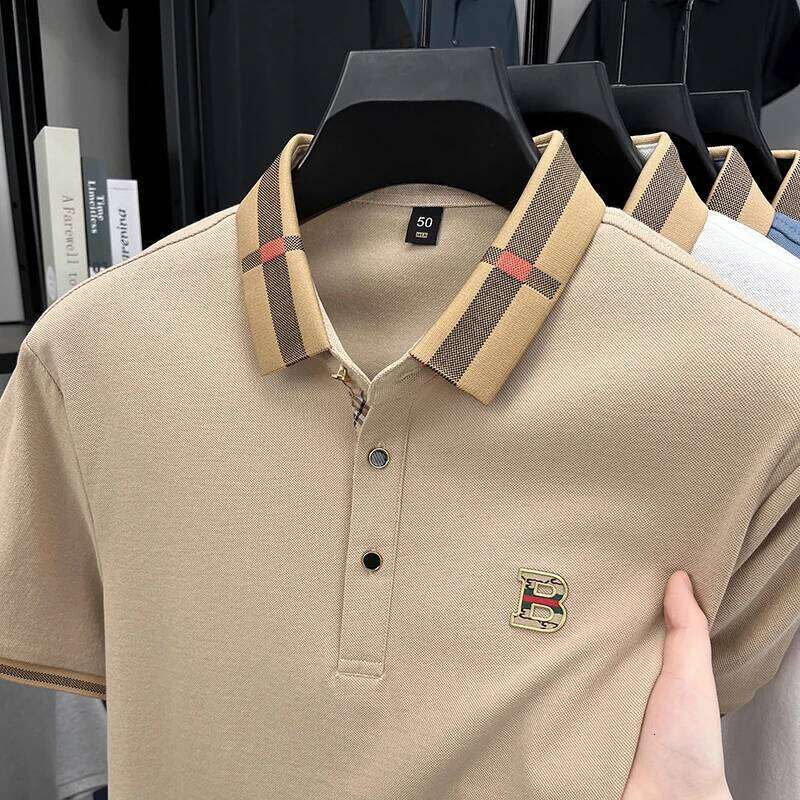 Summer men's fashion short sleeved polo shirt design exquisite ice silk embroidery breathable T-shirt 26H0312