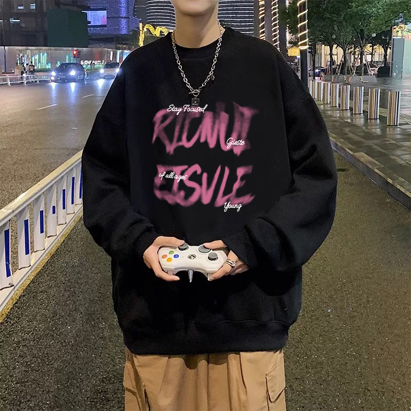Hong Kong Style Designer Hoodie Round Neck Sweatshirt For Men Spring And Autumn Trendy Loose Jacket Versatile And Stylish Suitable For Couples Long-sl