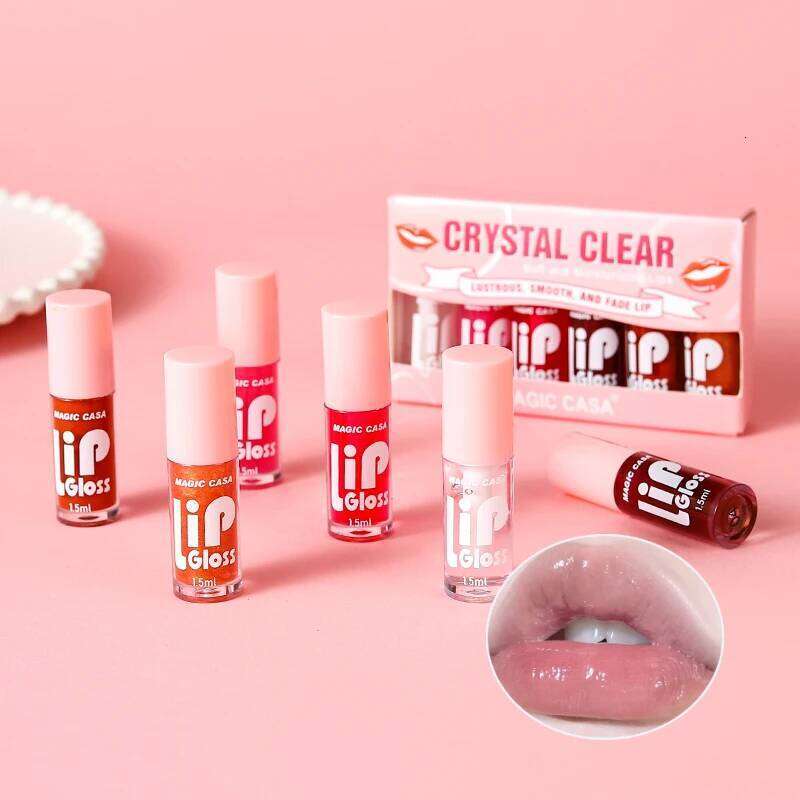 MAGIC CASA 6-Piece Set Water-Gloss Jelly Lip Oil - Plumping, Hydrating, Makeup Base, Long-Lasting Moisture W260311