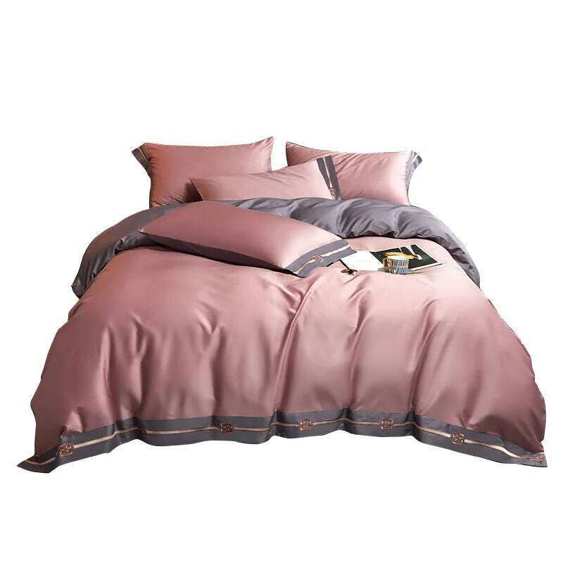 Simple solid color satin long-staple cotton four-piece hotel bed sheet bedding H260312