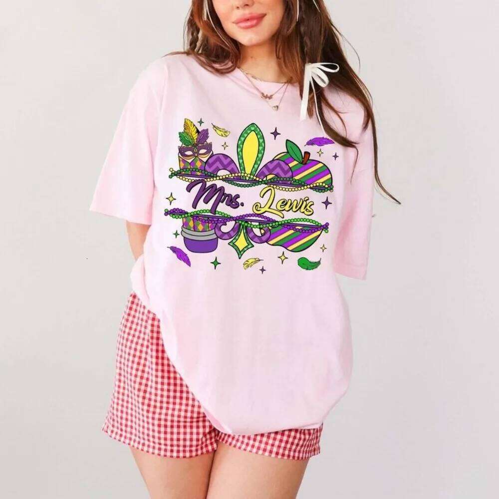 Teacher Shirt Personalized Mardi Gras Sweatshirt Fashion Printed T-shirt Tops Short-sleeve Ropa De Mujer Tees Z260312