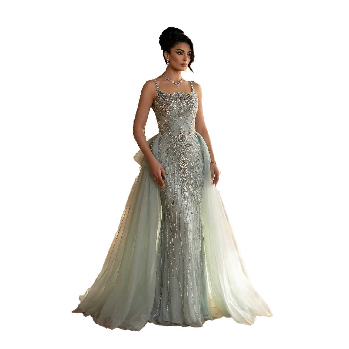 Sage Green Two Pieces Strapless Prom Dresses Sparkle Beaded Sequins Formal Engagement Evening Gowns Customized