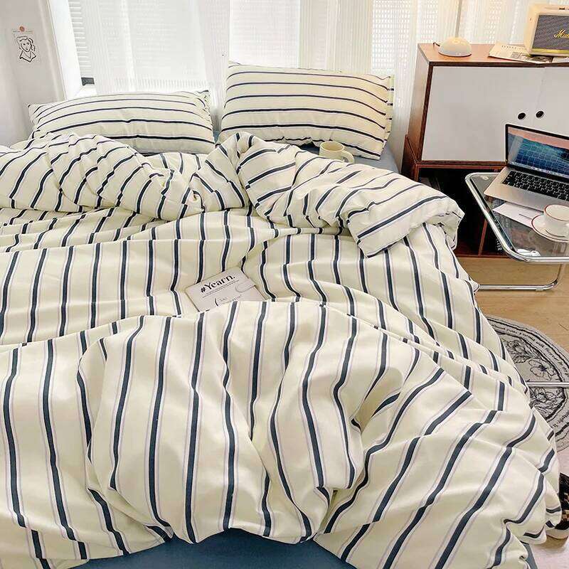 Striped Bedding Queen Korean Style Sheet King Size Duvet Cover Set with Bedsheet Soft Beddings and Bed Sets H260312