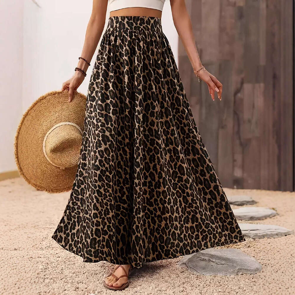2026 European and American cross-border new leopard print fashion casual high-waisted plus-size women's skirt