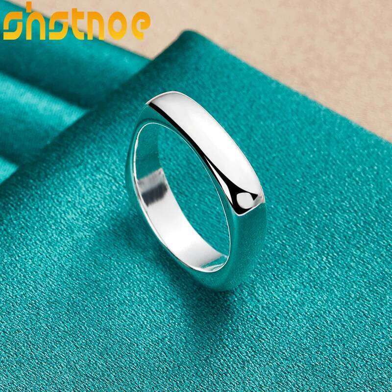 SHSTONE 925 Sterling Silver Smooth Square Ring For Women Man Bridal Wedding Bands Lady Party Fashion Pretty Charm Simple Jewelry H260312