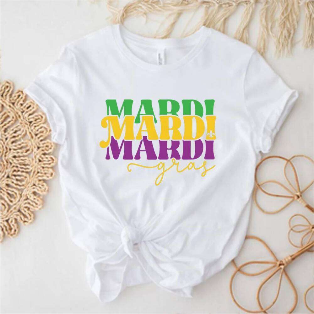 Shirt Mardi Gras Beads Shirts Fat Tuesday Tshirt Women Clothing Unisex Short Sleeves Casual Tops Y2k Clothes Z260312