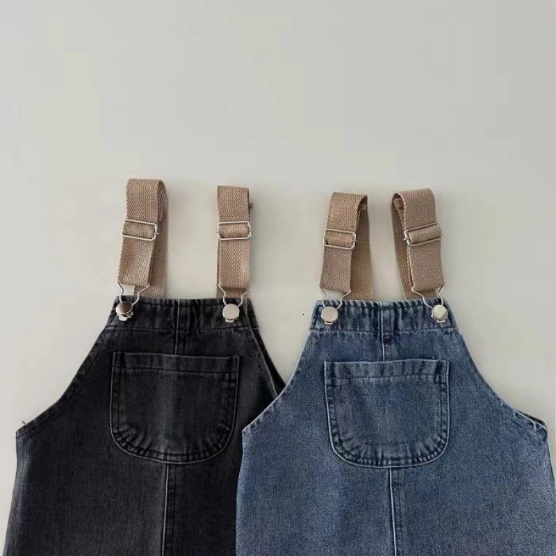 HY230201 Korean Style Color Block Baby Overalls Boys Girls Spring Autumn Denim Pants Pure Versatile Unisex Rompers 260311