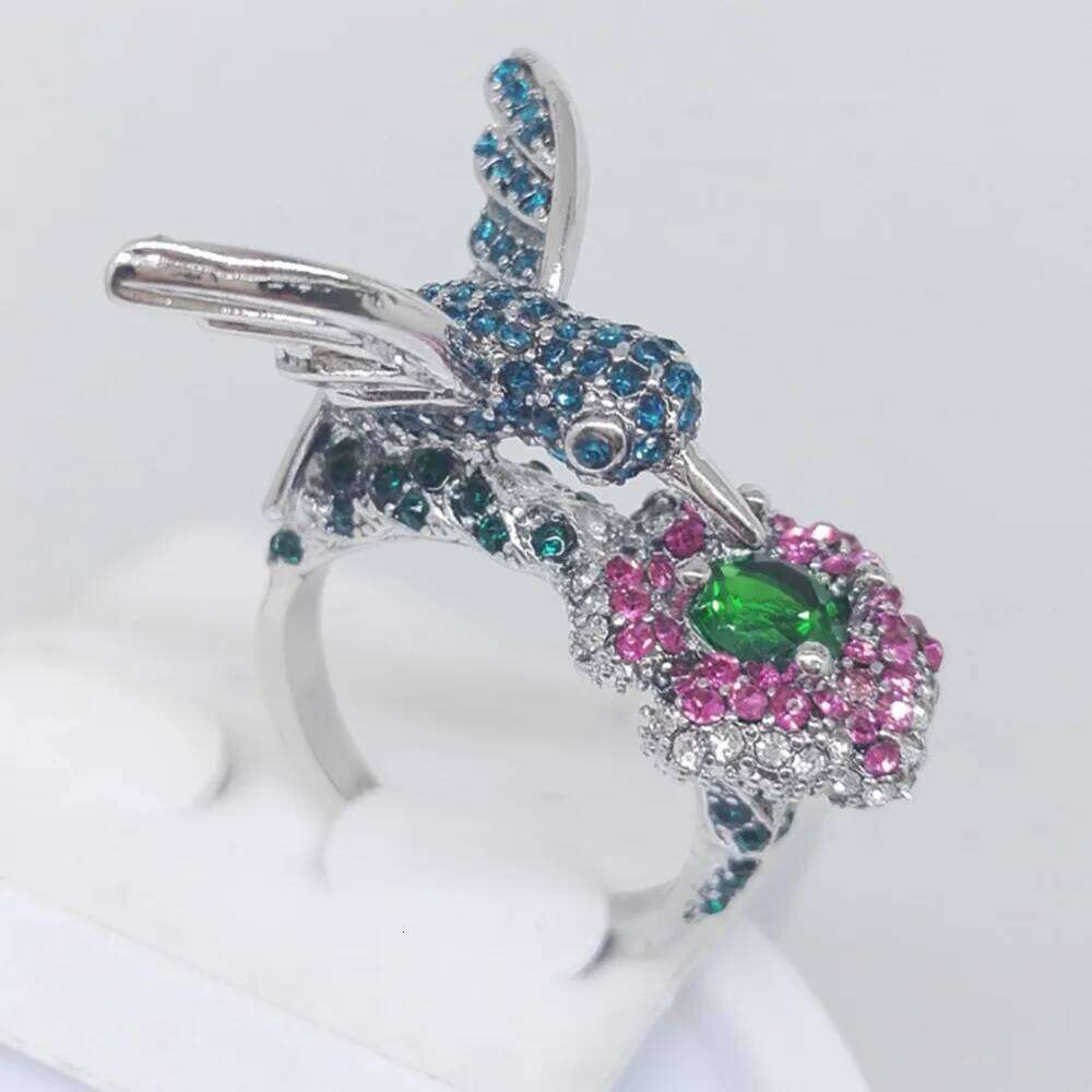 Milangirl Fashion Women's Plated Crystal Rhinestones Bird Flower Ring Wedding Engagement Jewelry Whole Sale H260312