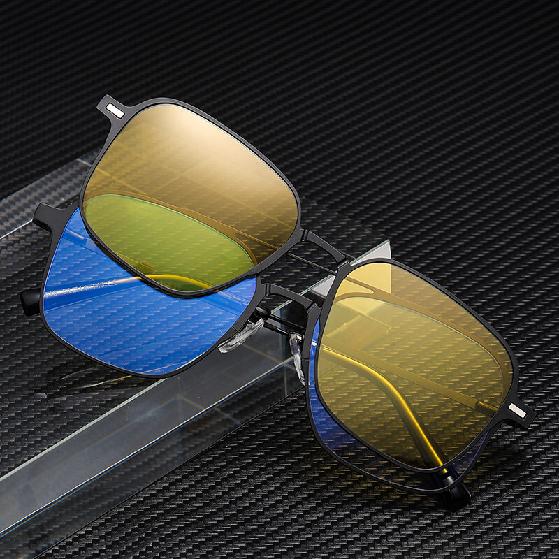 Multi-protective blue light blocking flat magnetic with square frame, polarized clip-on sunglasses men, suitable for driving and anti-glare