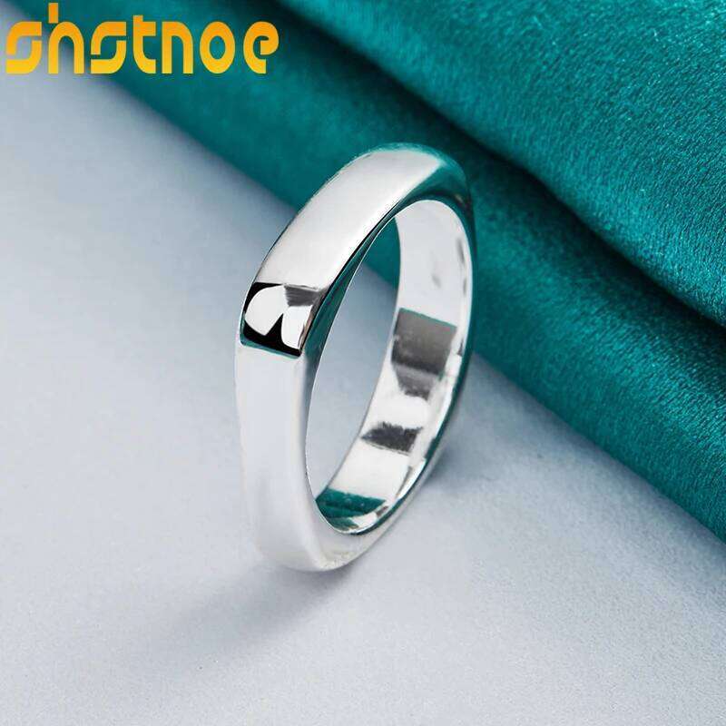 SHSTONE 925 Sterling Silver Smooth Square Ring For Women Man Bridal Wedding Bands Lady Party Fashion Pretty Charm Simple Jewelry H260312