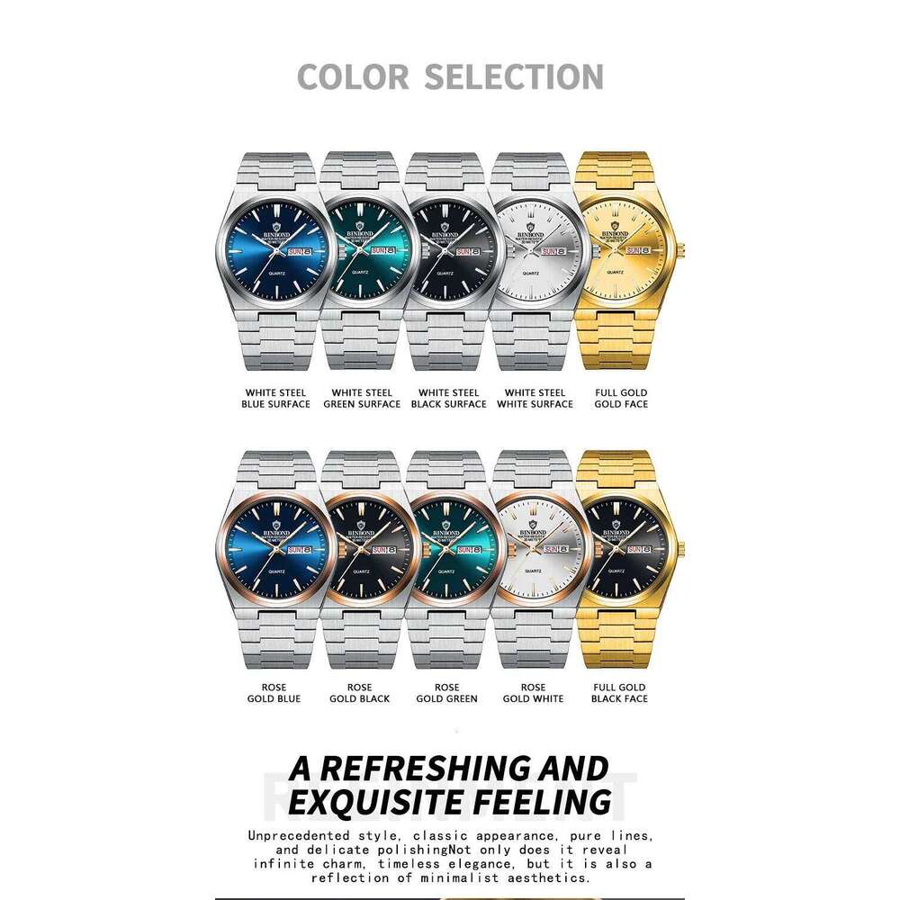 BINBOND Men's Watches Fine Steel Sport Fashion Original Quartz Watch for Man Waterproof Luminous Date Weel Gentleman Trend Relo