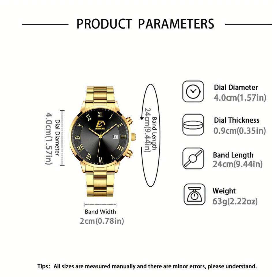 6P/Set Golden Quartz Men, Gold Business Casual Fashion Watch Set for Men