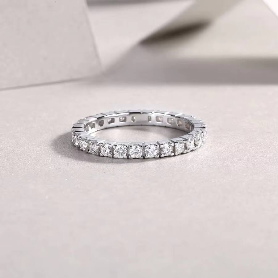 2mm Moissanite Eternity Band Ring S925 Sterling Silver Square Design Wedding or Anniversary Gift for Women