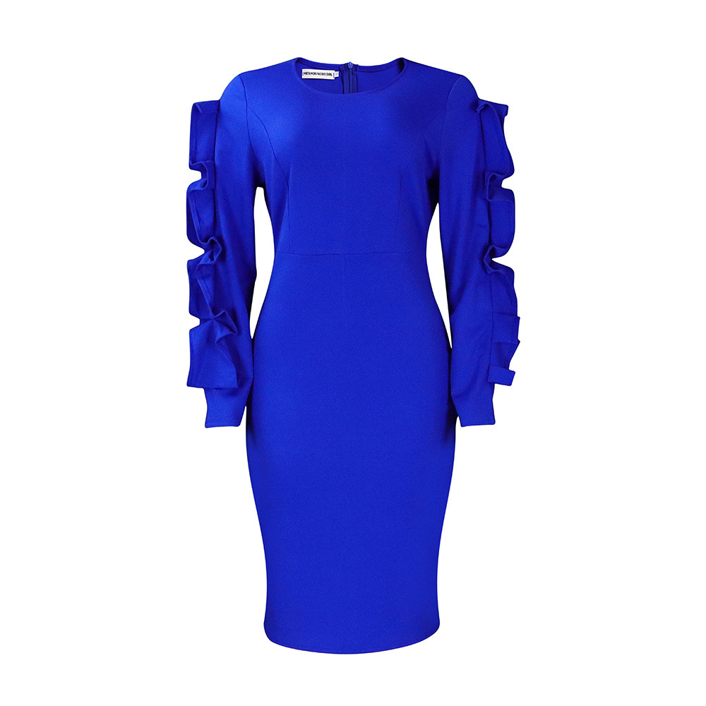 D377 Plus Size Womens Autumn New Fashionable Elegant Long Sleeve Dress