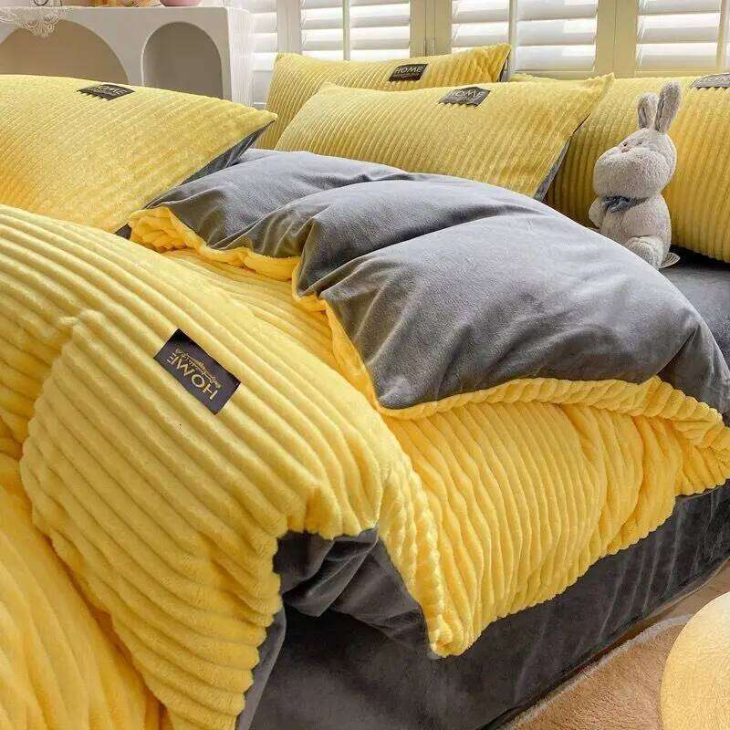 Velvet King Size Soft Flannel Duvet with Zipper Solid Breathable Velour Comforter Cover Winter Bedding Set H260312