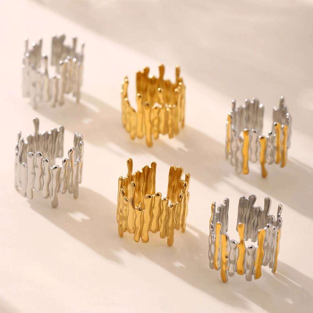 316 Stainless Steel Gold-plated Personalized for Women'Fashion Gold Color Silver Open Ring Couple Waterproof Jewelry Gift H260312