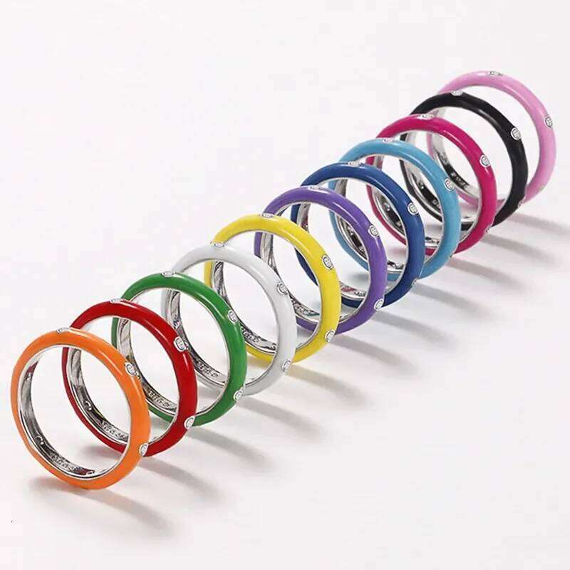 Huitan Rainbow Color Enamel Finger Rings for Women with Dazzling CZ Stone Exquisite Fashion Female Accessories Party Jewelry Hot H260312