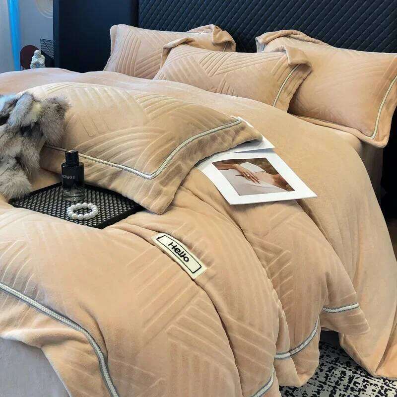 Light winter thickened rabbit four-piece set, high-grade milk fleece warm bedding simple kit series H260312