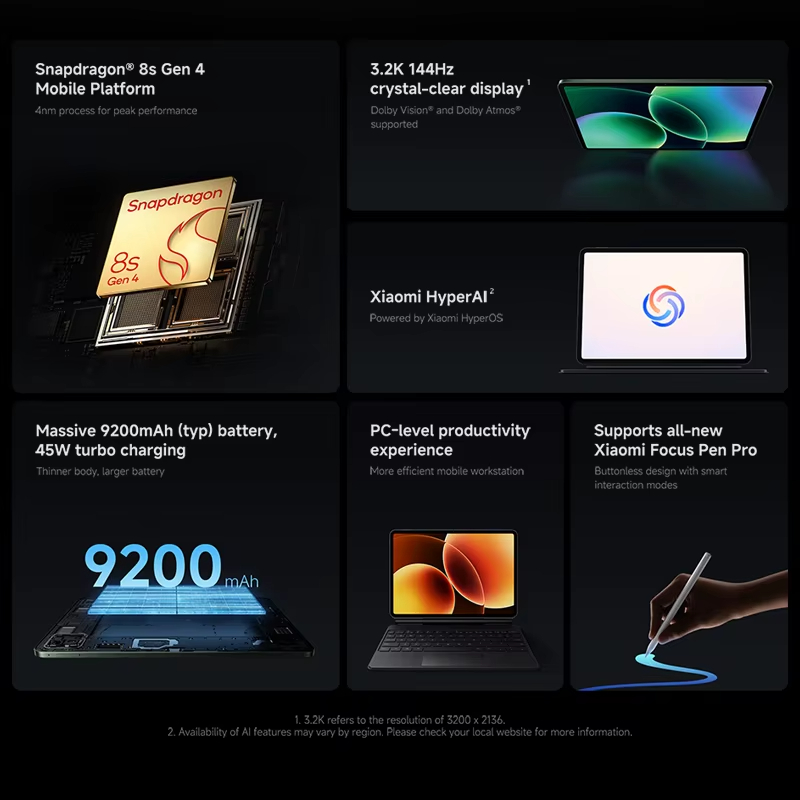 Global Version Xiaomi Pad 8 Tablet 11.2" LCD 3.2K 144Hz Display Snapdragon 8s Gen 4 9200mAh Battery Mi Pad