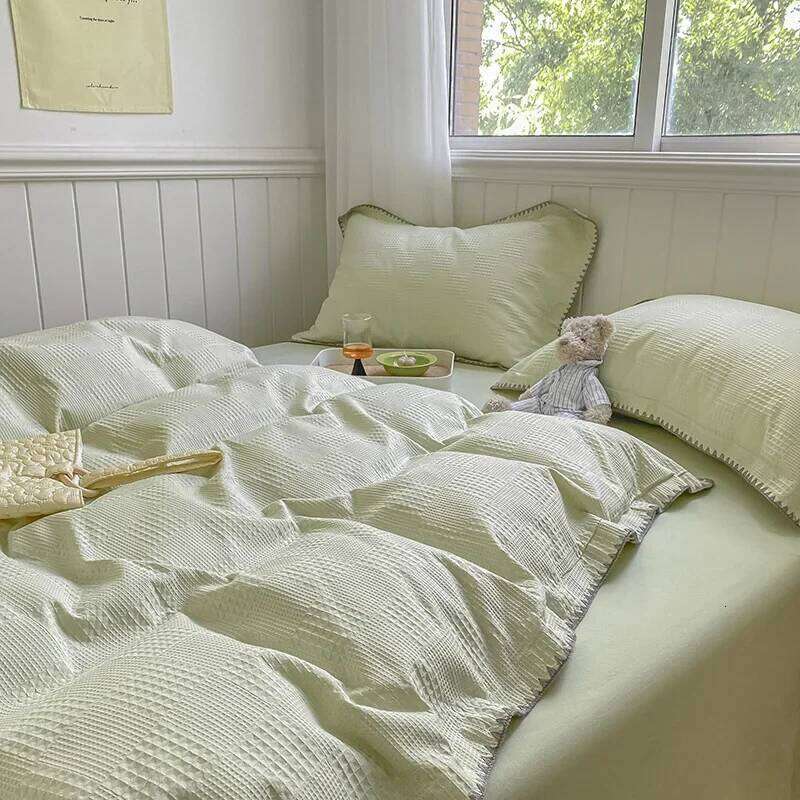 Class A Waffle Jacquard Four Piece Set with 100 Thread Count Washed Pure Cotton Bed Sheet and Quilt Cover H260312