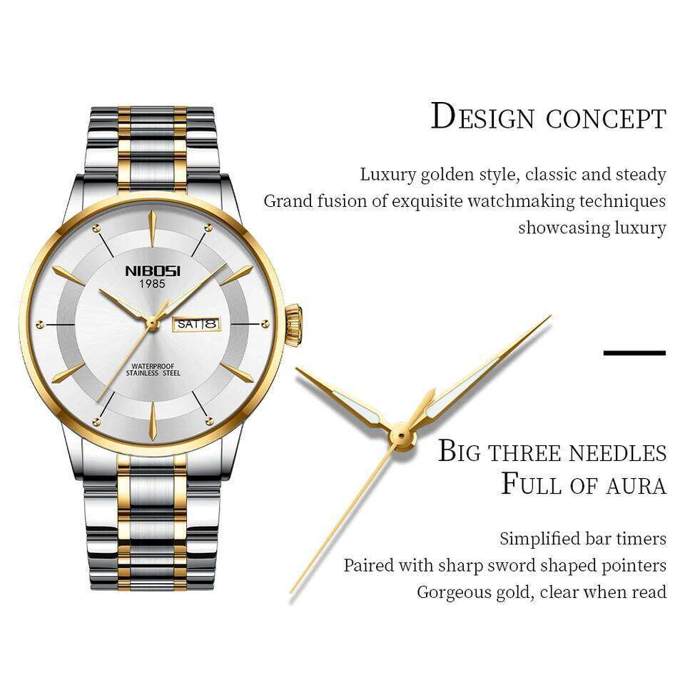 NIBOSI Luxury Quartz for Waterproof Luminous Week Date Men Watch Stainless Steel Sports Men's Watches Reloj Hombre