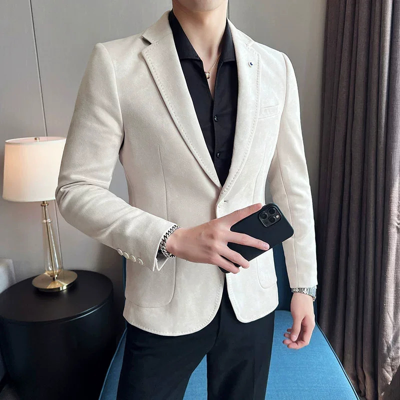 Fashion Suit Coat Mens Slim Fit Deerskin Velvet Elegant Blazer Coat Business Casual Wedding Plus Size Suit 4XL-S 260306