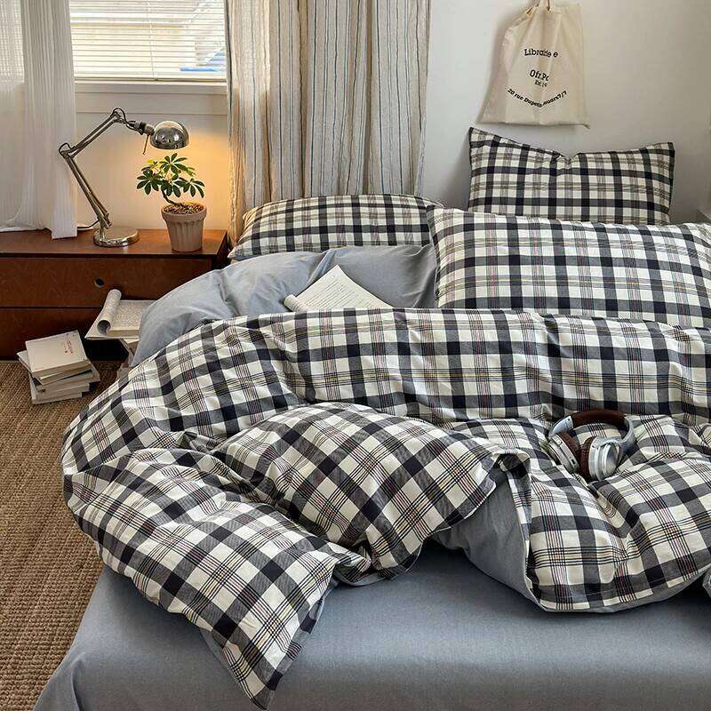 100% Cotton Plaid Style Duvet Cover Set with 2 Pillowcases - Soft & Breathable Bedding Set, Hypoallergenic, Easy Care H260312