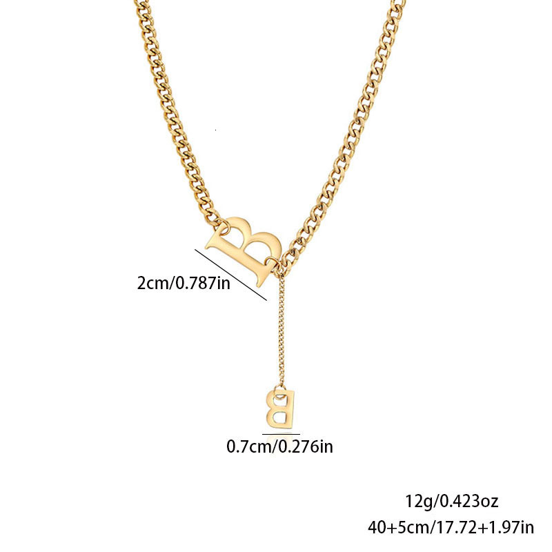 Luxury Brand Designer Jewelry European And American Stainless Steel Necklace For Women, Titanium Steel Hip-Hop Letter B Trendy Brand Sweater Chain, Th