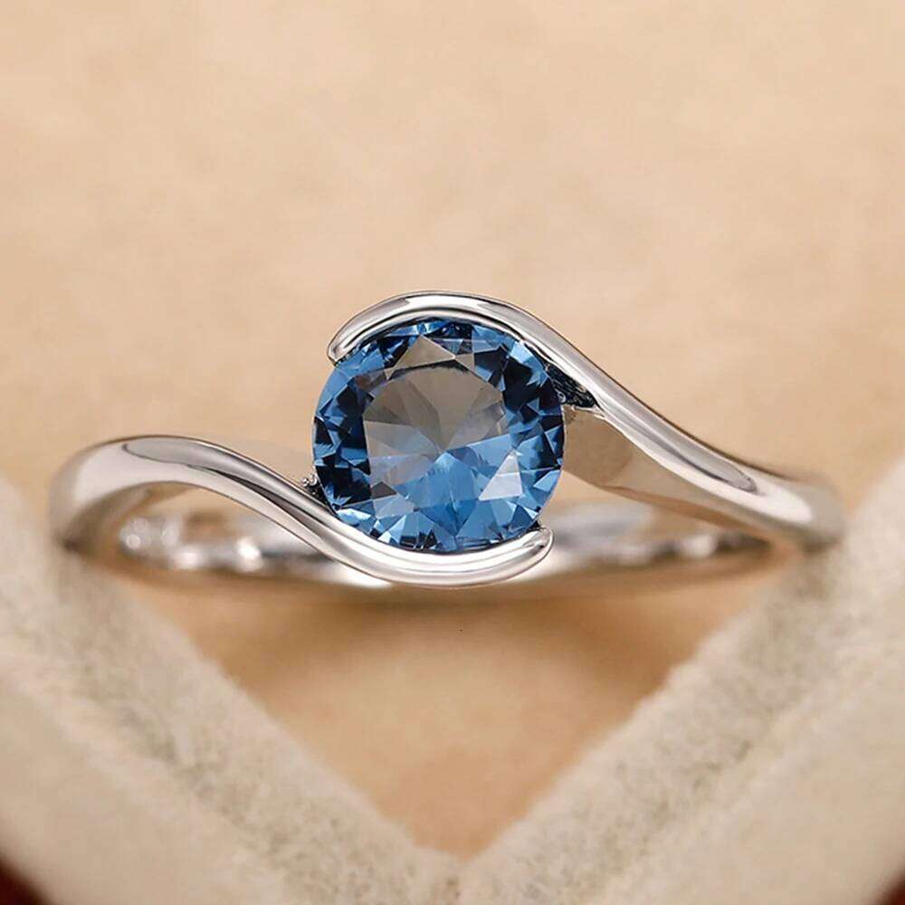Huitan Solitaire Band Women's with Blue Cubic Zirconia Simple and Elegant Bridal Wedding Rings 2022 Trendy Jewelry H260312