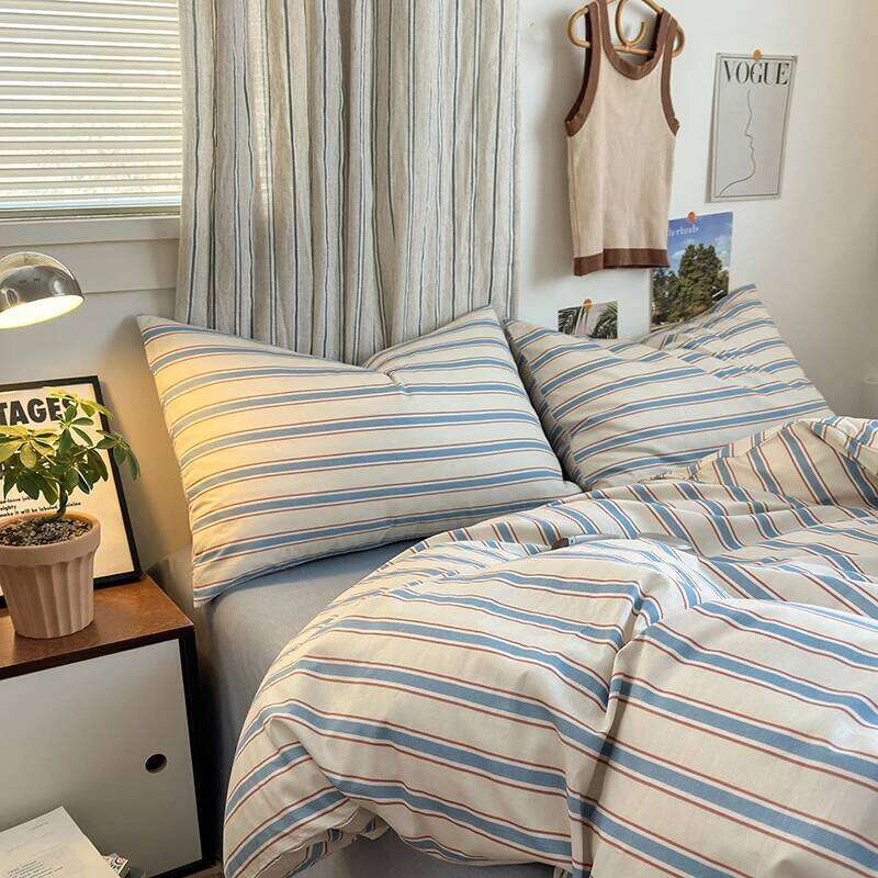 100% Cotton Stripe Style 3-Piece 1 Duvet Cover + 2 Pillowcases,Minimalist Bedding Set for All Seasons H260312