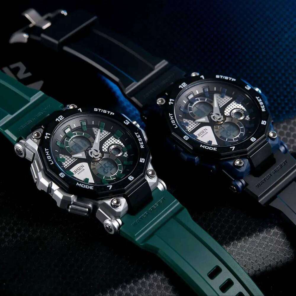 Fashion Trendy Sports Men's Electronic LED Light Analog Digital Dual Display Calendar Multifunctional Watch reloj hombre