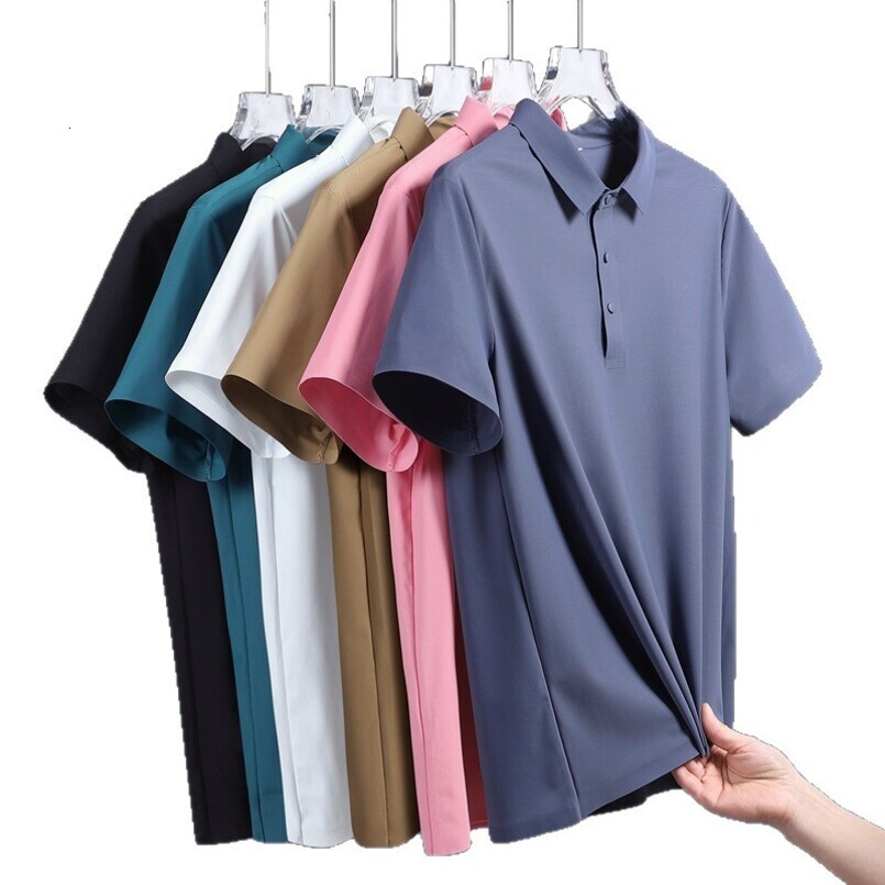 Ice Silk Summer Men's Business Casual Stretch Non-Iron Solid Color Streetwear Short Sleeve Turn-Down Collar Polo Shirt