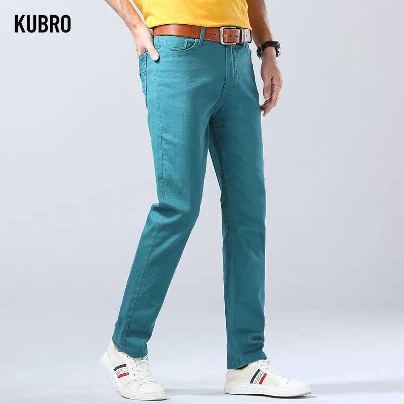 Autumn New Men's Bright Stretch Fit Jeans Trendy Denim Straight-leg Male Red Lake Blue Yellow Trousers 26Y0312